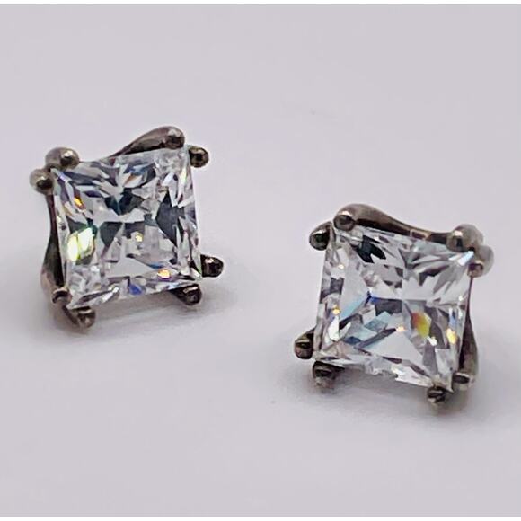 Cubic Zirconia Solitaire Earrings Sold Sterling Setting about 4 CTW Princess Cut - Picture 1 of 12